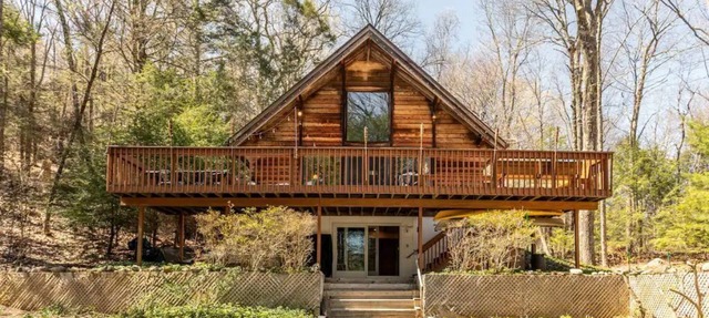 Architect's A-Frame with a Salt Water Hot Tub on a Mountain in Litchfield in Bantam