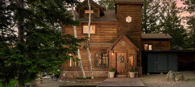 Whimsical Castle Retreat with Sauna, Fireplaces, Forest Setting Near Denver in Evergreen